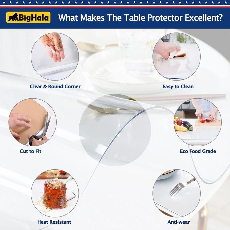 BigHala 30 Inch Round Clear Plastic Tablecloths Cover Furniture Dining Kitchen Coffee Table Protector Liner Thick Protective Desk Blotter Mat PVC Vinyl Tabletop Protection Pad Easy Clean Polyester Wipeable - Image 3